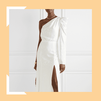 单肩白裙