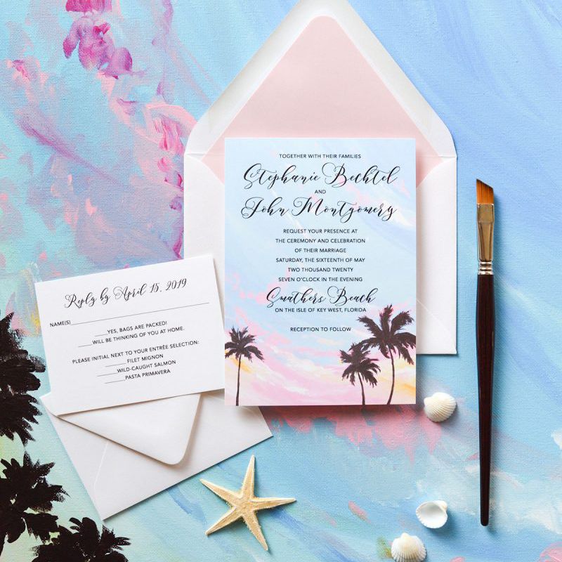 热带的日落婚礼请柬