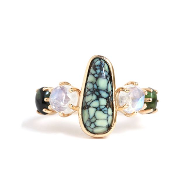 梅丽莎乔伊曼宁米尔基威绿松石，月长石，和电气石戒指