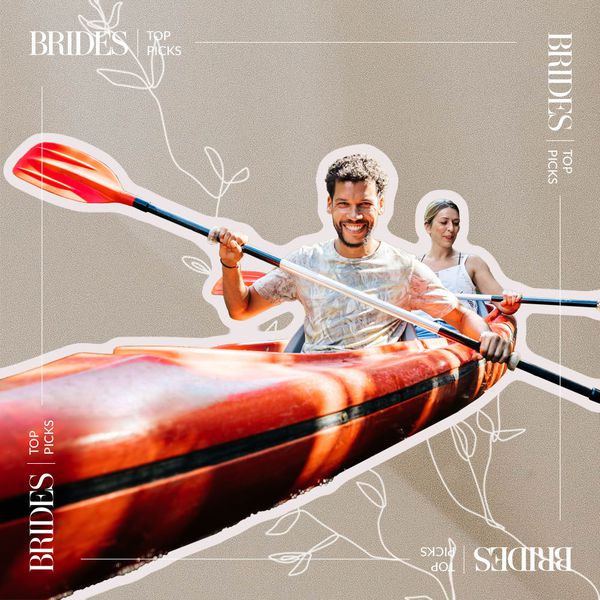 一对夫妇皮划艇的照片综合。