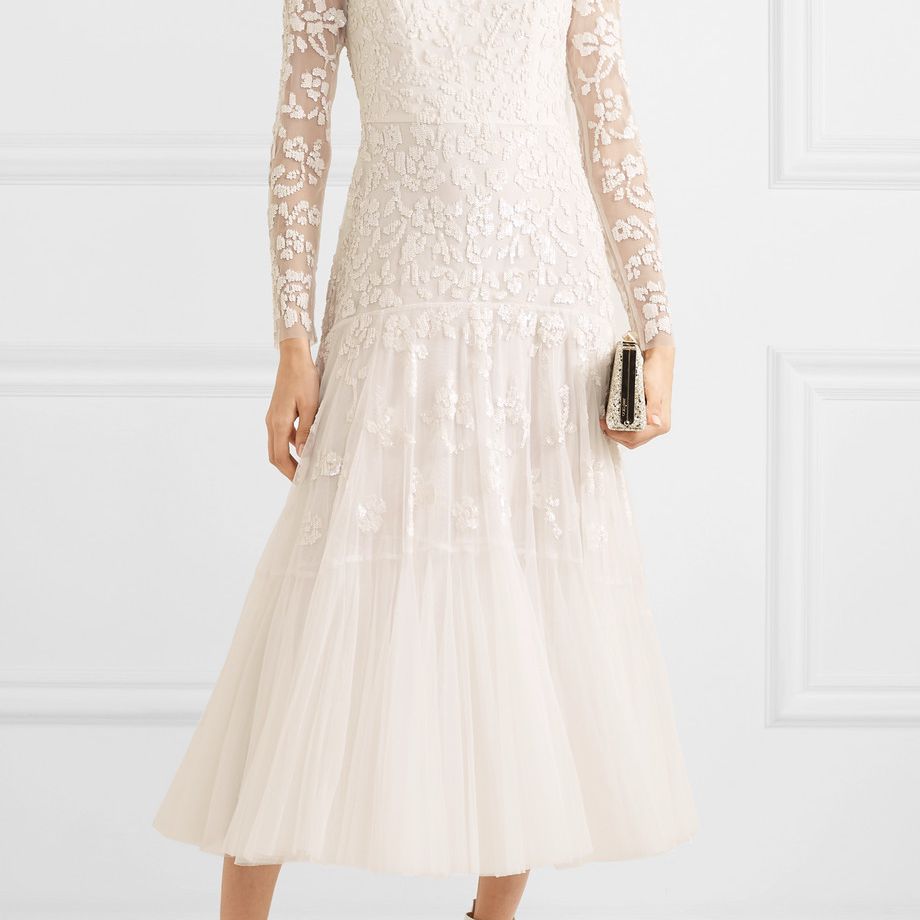 针和螺纹贝拉点缀薄纱连衣裙迷笛1,130 $