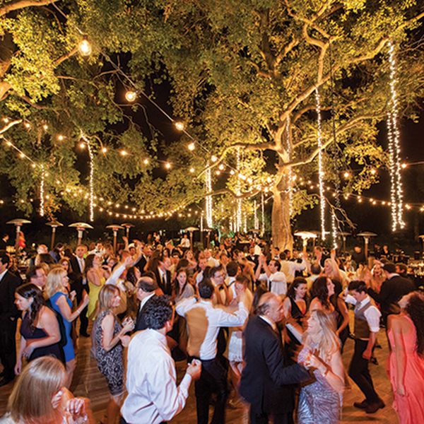 宾客在户外婚礼晚会上跳舞