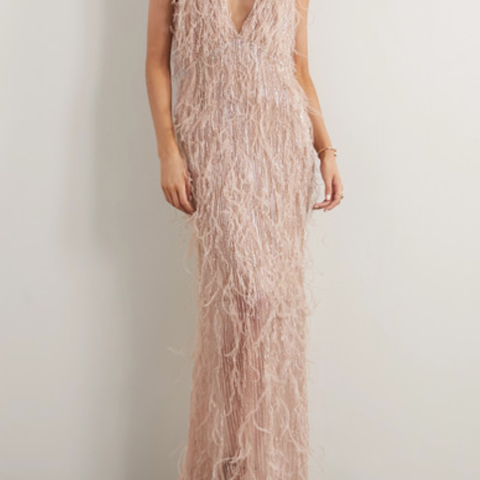 Marchesa Feather-Trimmed缀饰薄纱