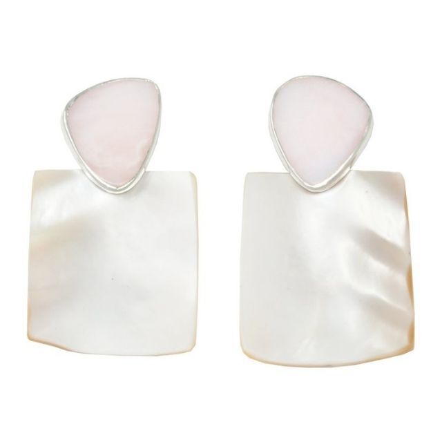 八度珠宝母亲珍珠和粉红色蛋白石钟摆耳环