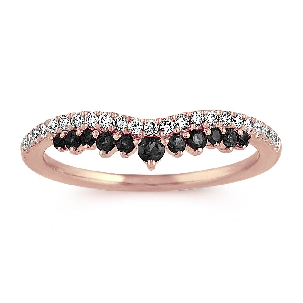 玫瑰金轮廓环带钻石和黑色蓝宝石