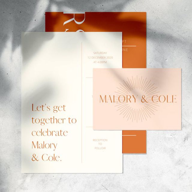 Payslee和松树现代极简主义婚礼邀请套房