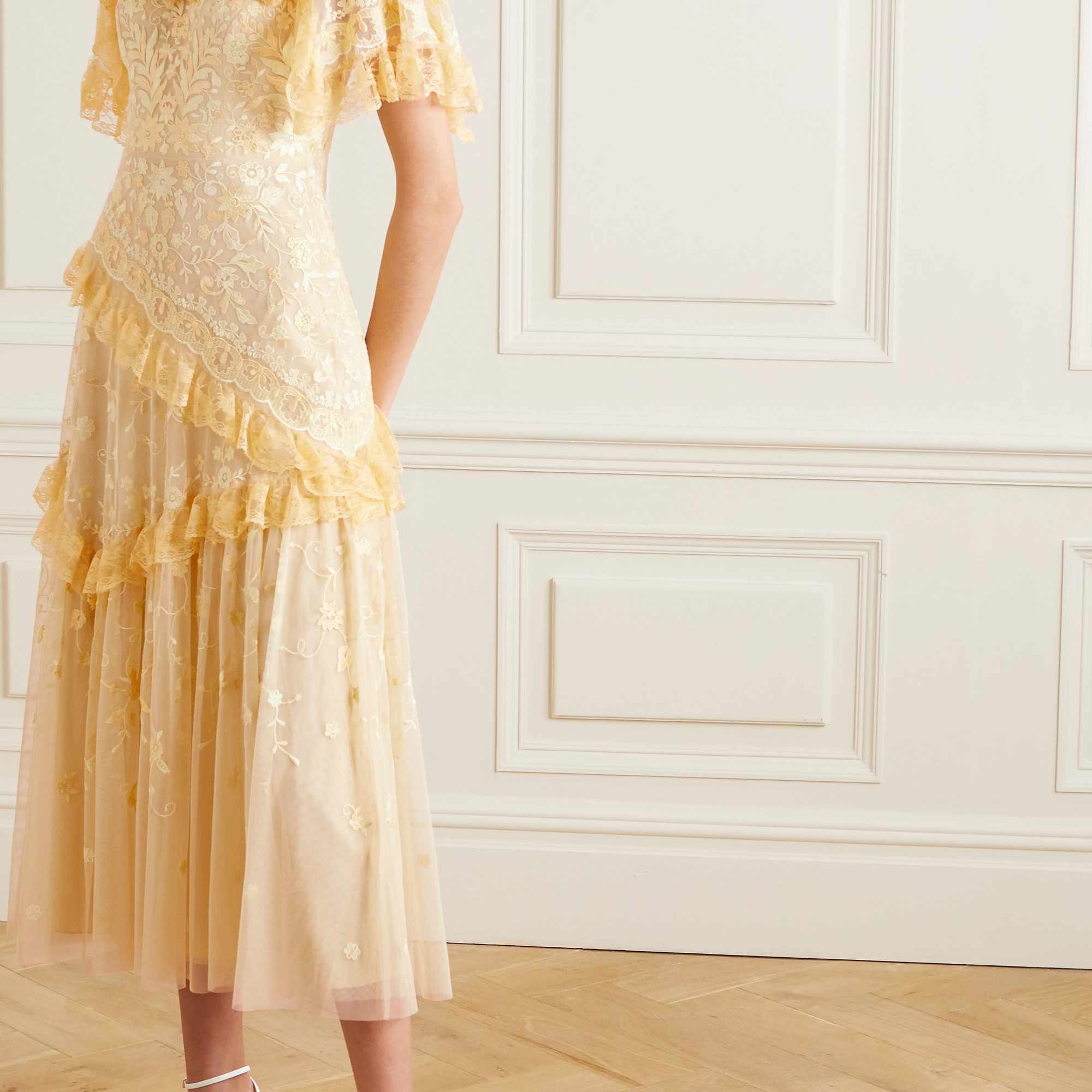 针和螺纹X茉莉花昂斯莱地球花园蕾丝边绣花薄纱连衣裙迷笛475 $