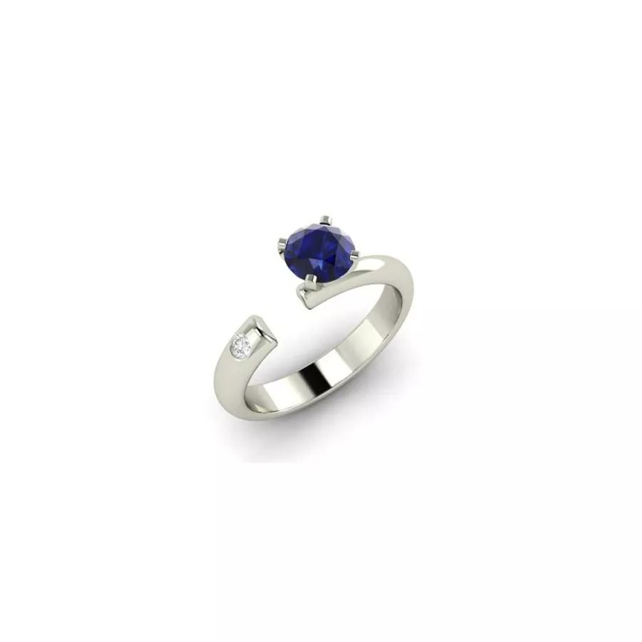 DiamondèreHenrietta蓝宝石和钻石士民戒指14K白金