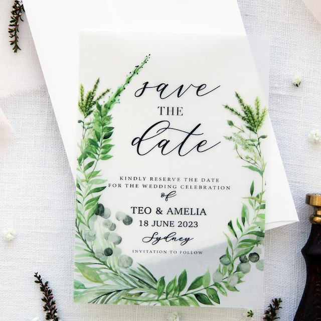 天堂邀请Avriel牛皮纸保存日期卡