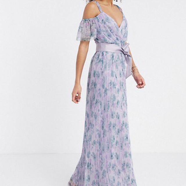 Anaya With Love薄纱冷肩褶边长裙151美元