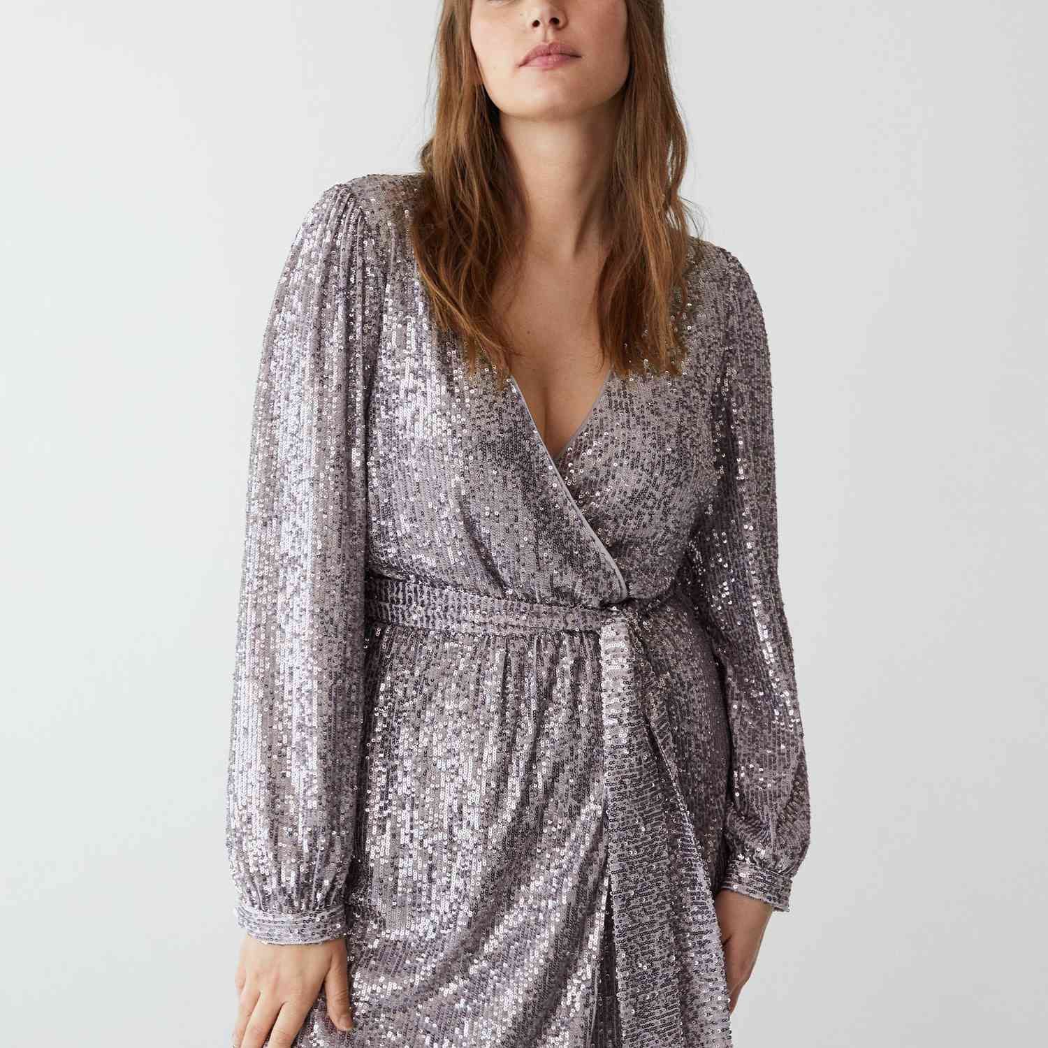 芒果亮片连衣裙带腰带