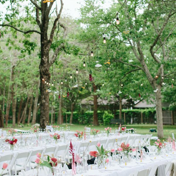 long tables string lights