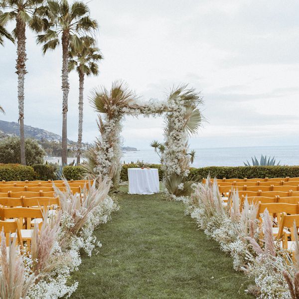 干潘帕斯草和棕榈叶chuppah