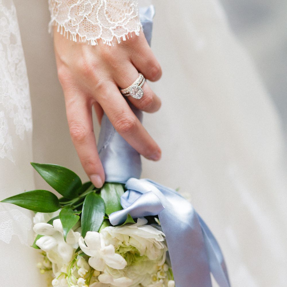 <p>新娘拿着花束</ p>