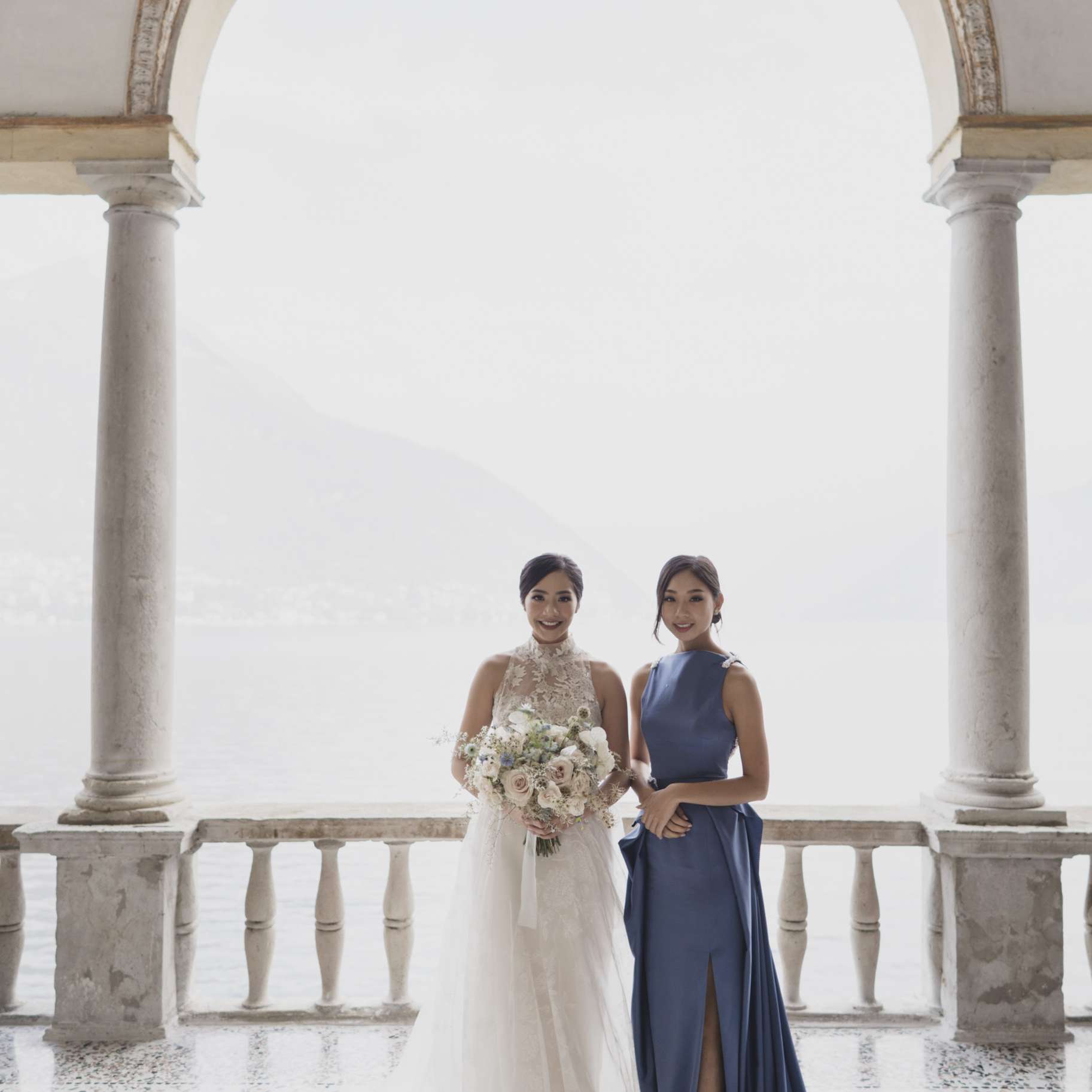 浪漫的科莫湖的婚礼，新娘的伴娘