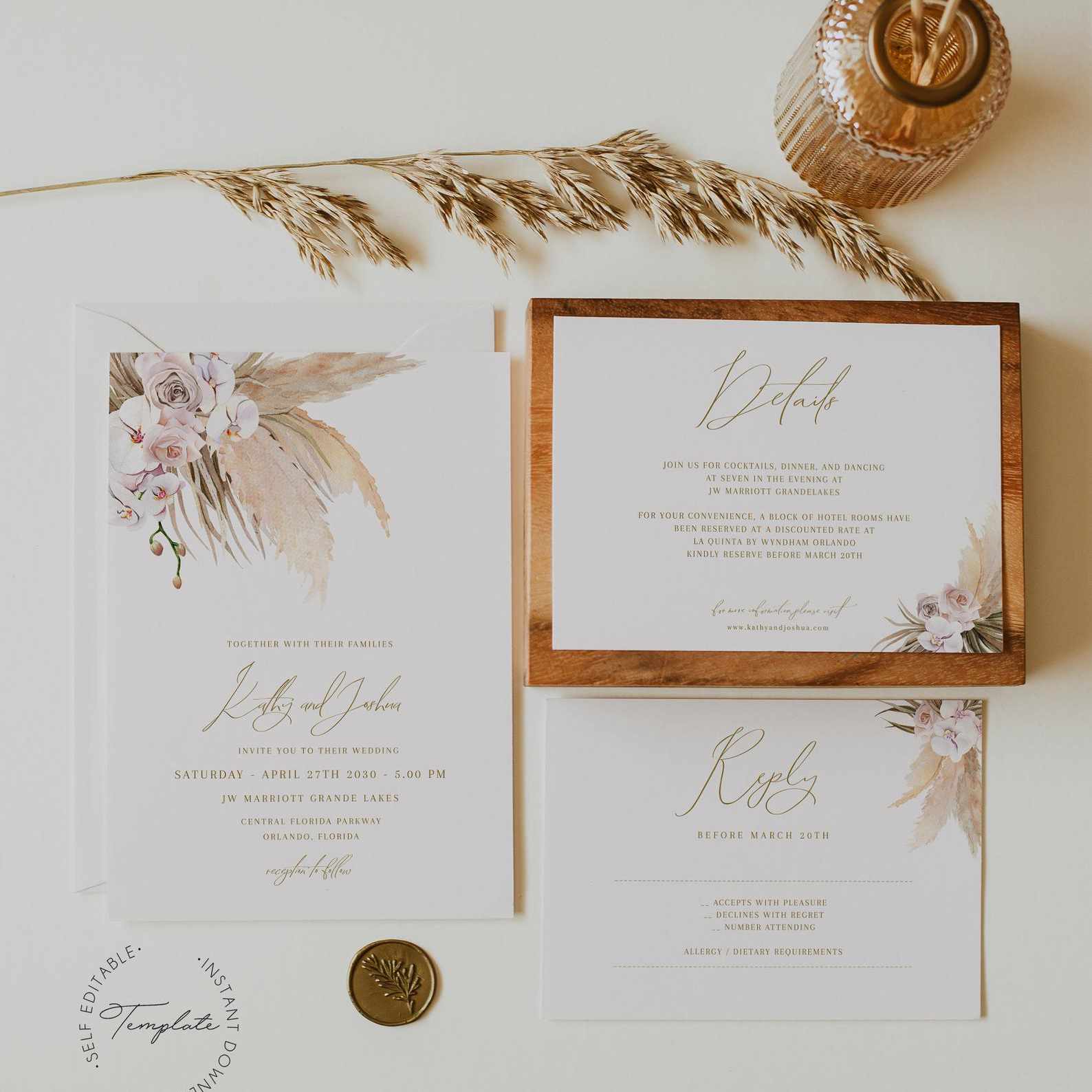 潘帕斯草花婚礼请柬套间