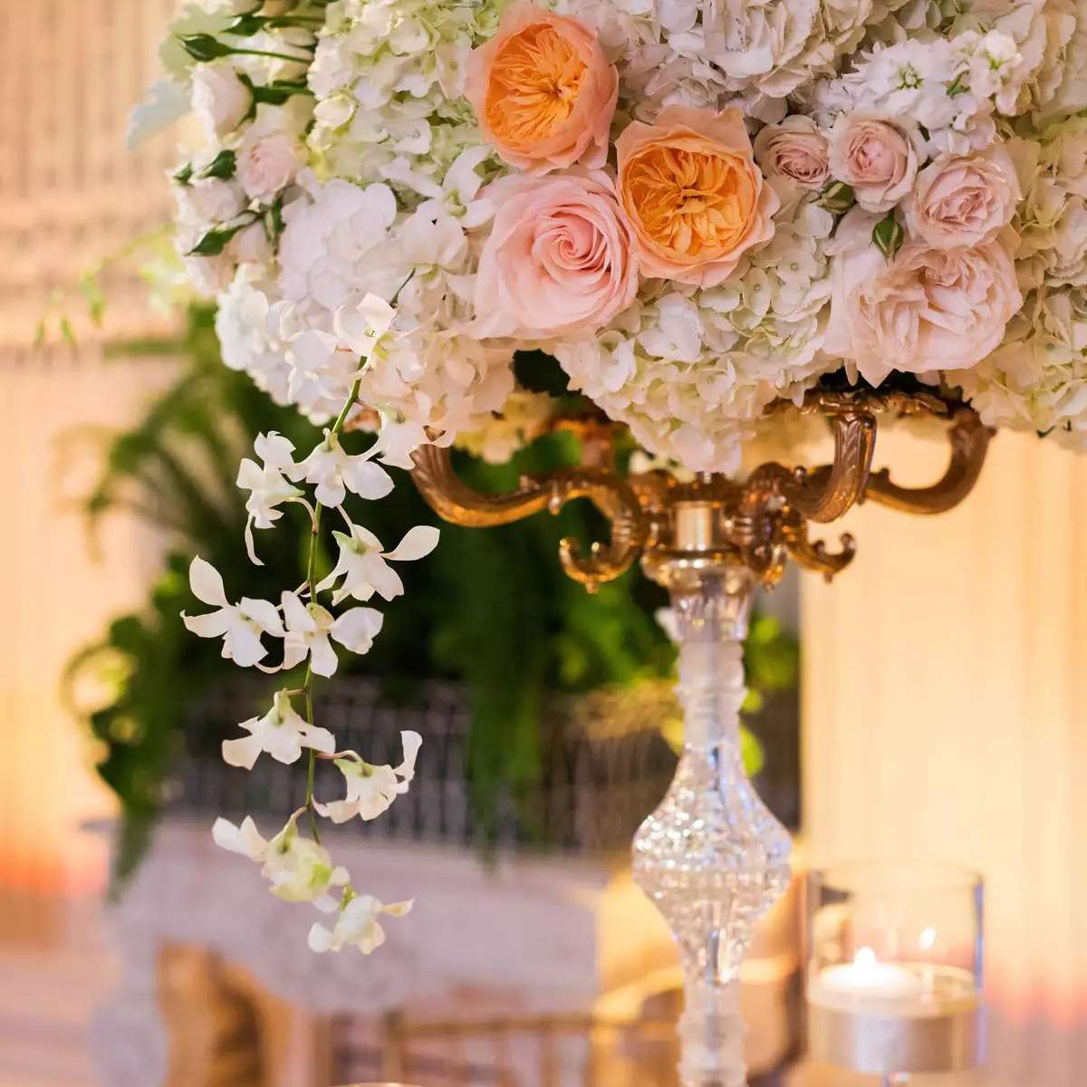 高大的玫瑰和绣球核心