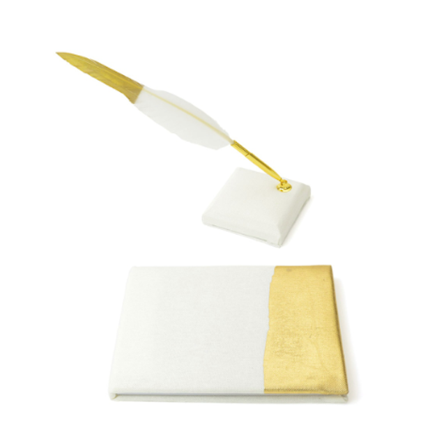 高德纳工作室金箔浸婚礼留言簿和笔集