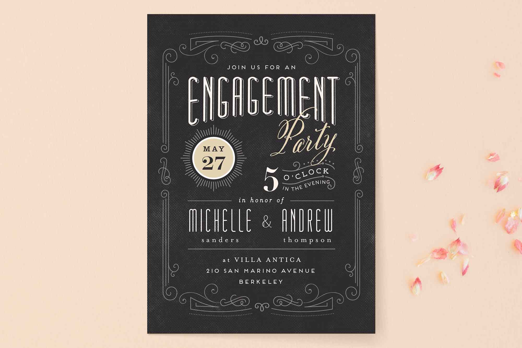 复古黑色订婚派对邀请函188bet官网88bet官网