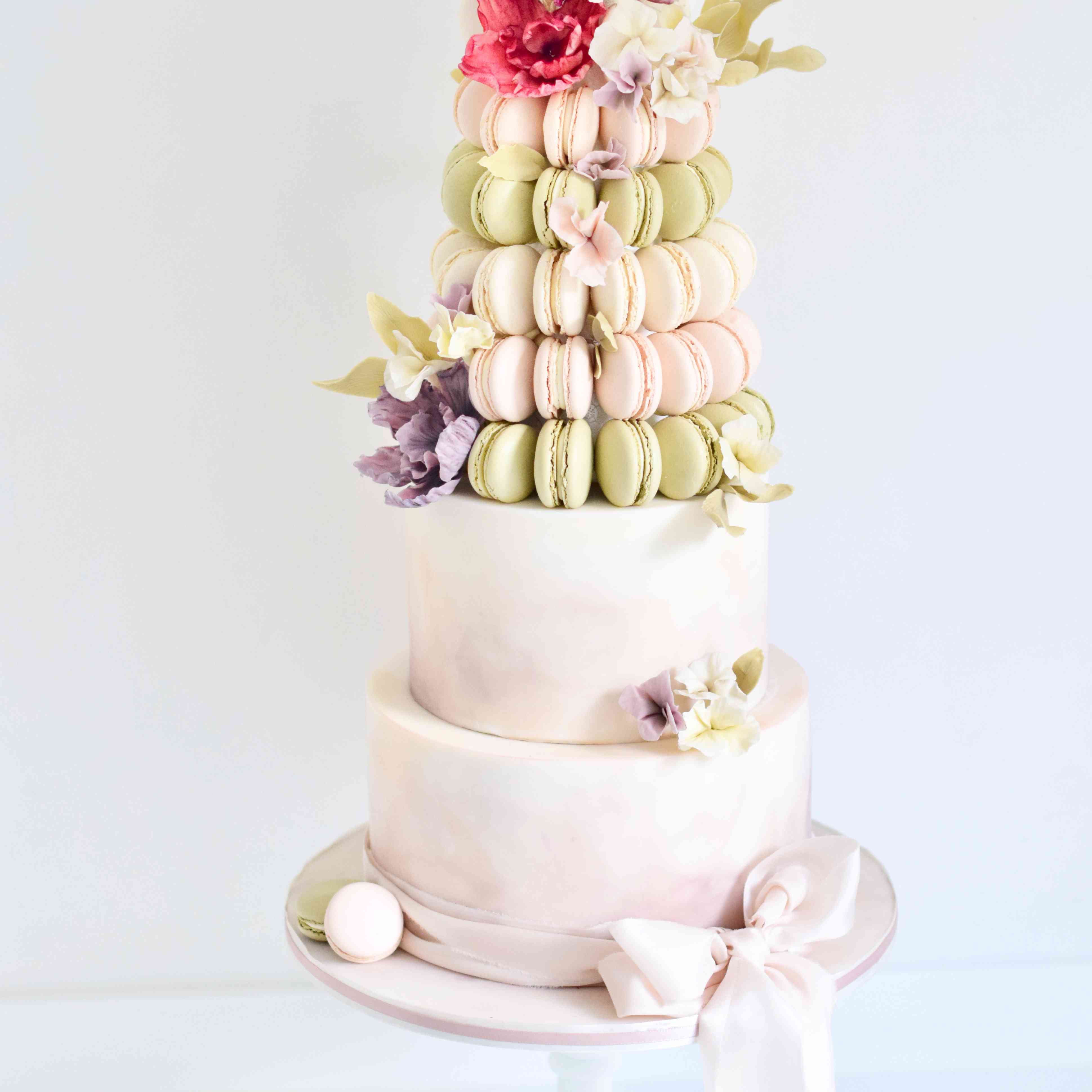 粉绿色的马卡龙结婚蛋糕