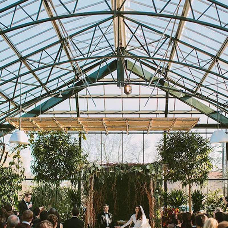 在密歇根州Planterra学院他们的结婚仪式的夫妇坐在