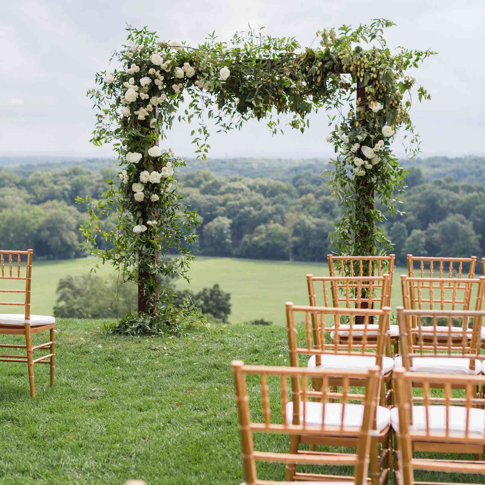 与绿叶和白花的木曲拱