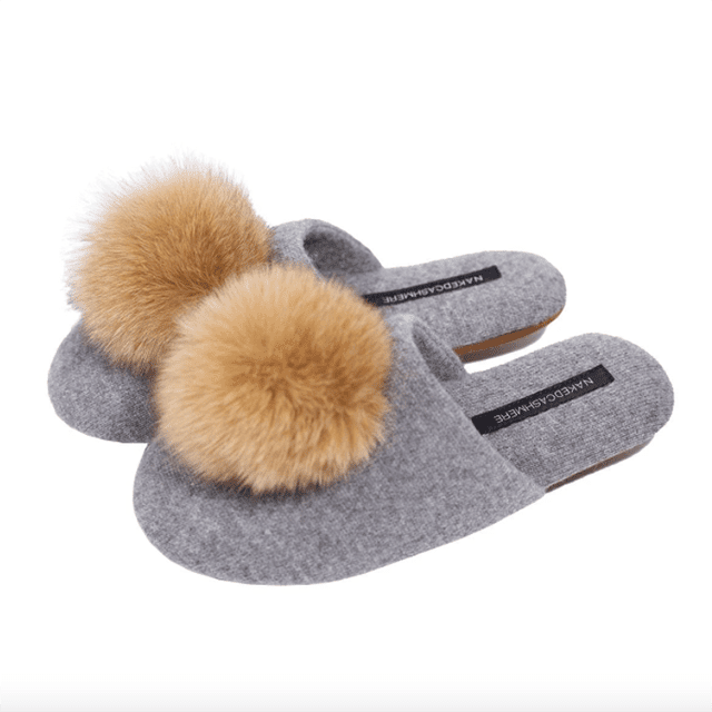 裸羊绒蓬松拖鞋