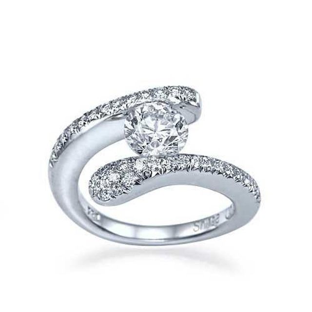 Shiree Odiz白金张力镶圆形订婚戒指188bet官网88bet官网