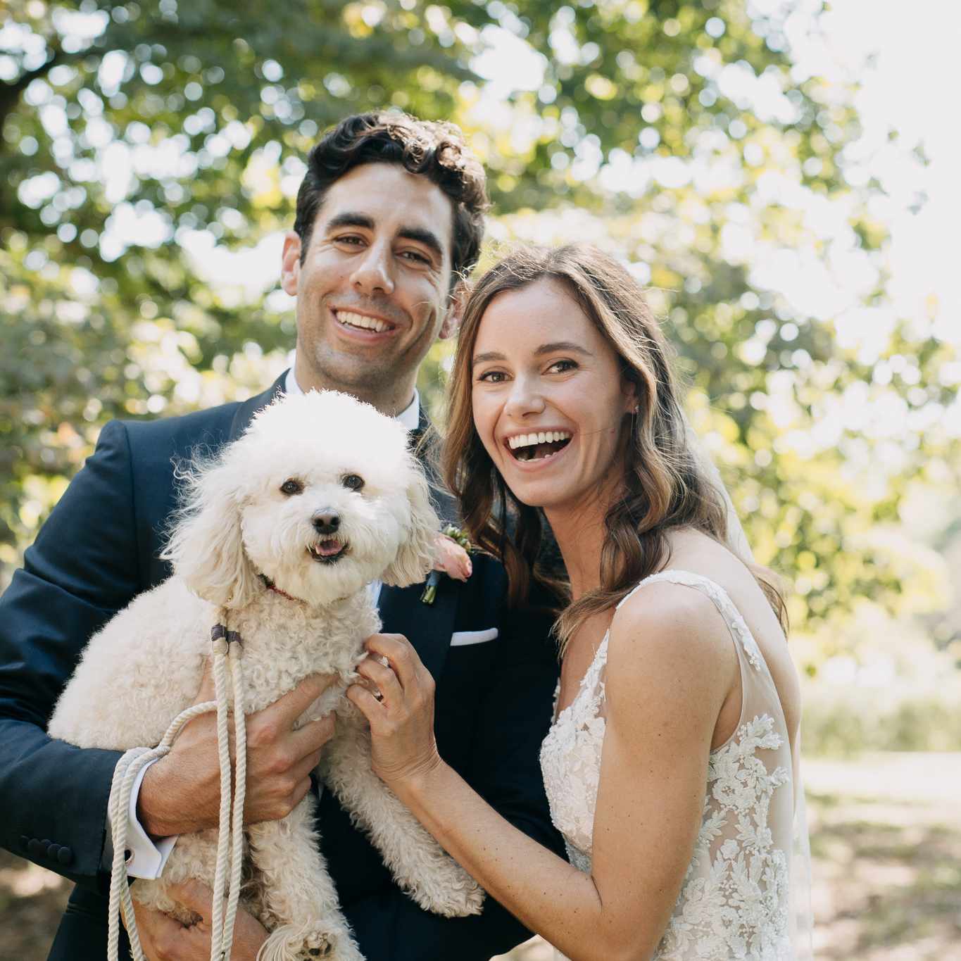 新娘和新郎与狗