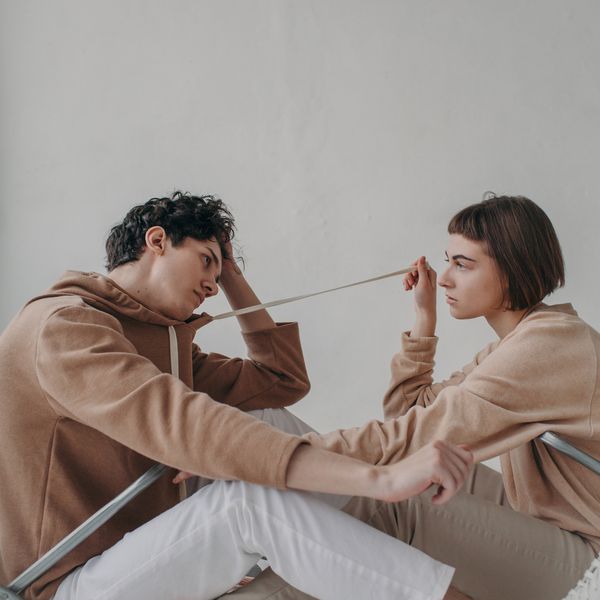 serious couple looking at each other