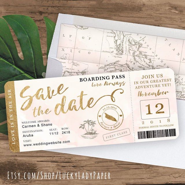 幸运女士纸登机牌保存日期邀请