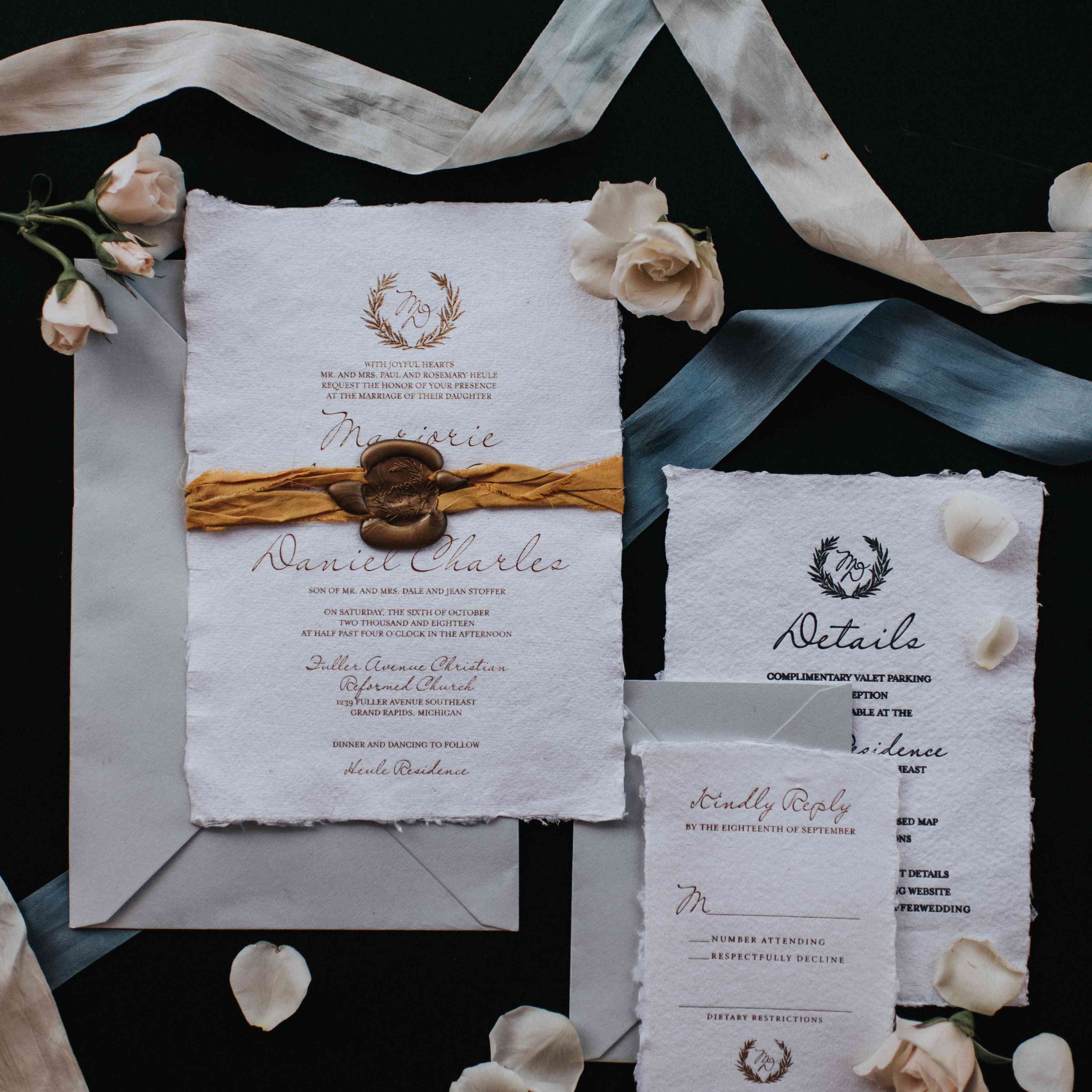 个性化的密歇根婚礼，秋季婚礼请柬