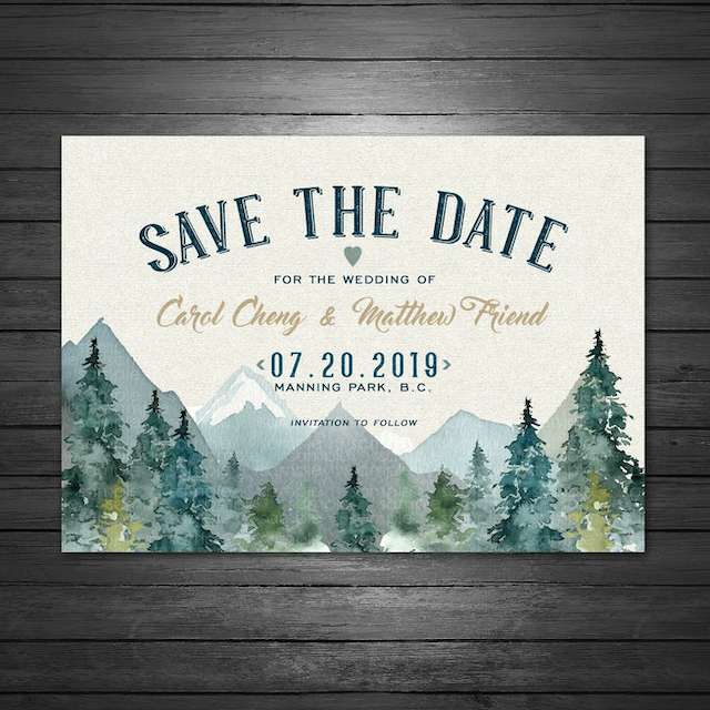 粉色天空打印山婚礼保存日期