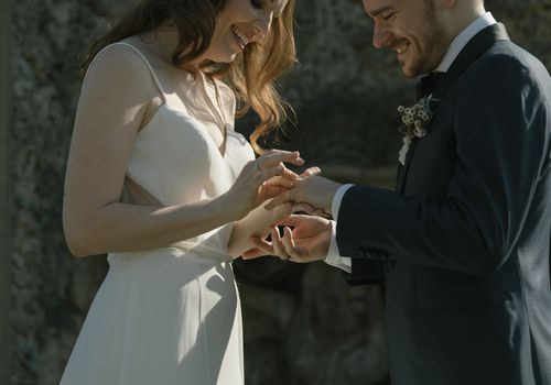 <p>交换戒指戴上婚戒</p>