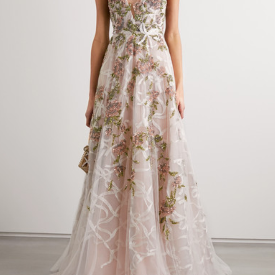 Marchesa缀饰绣花薄纱