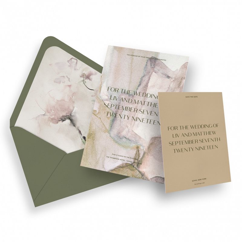 在白色背景的水彩婚礼邀请套件