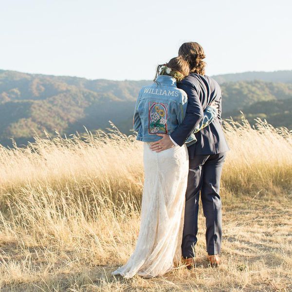 新娘新郎与牛仔夹克