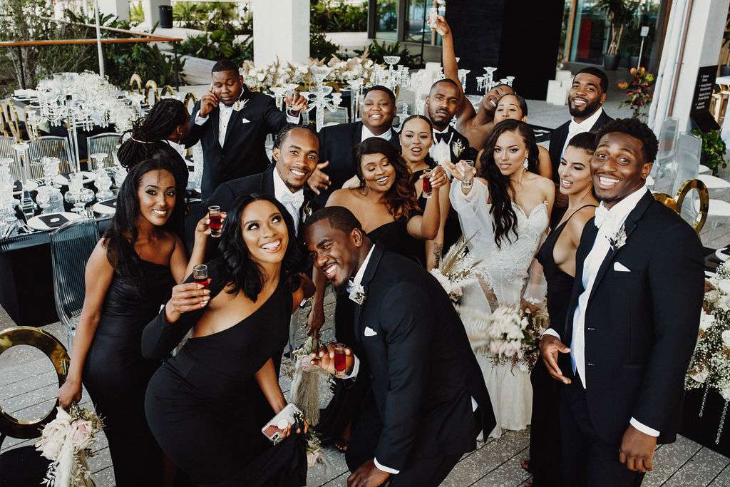 wedding party taking shots