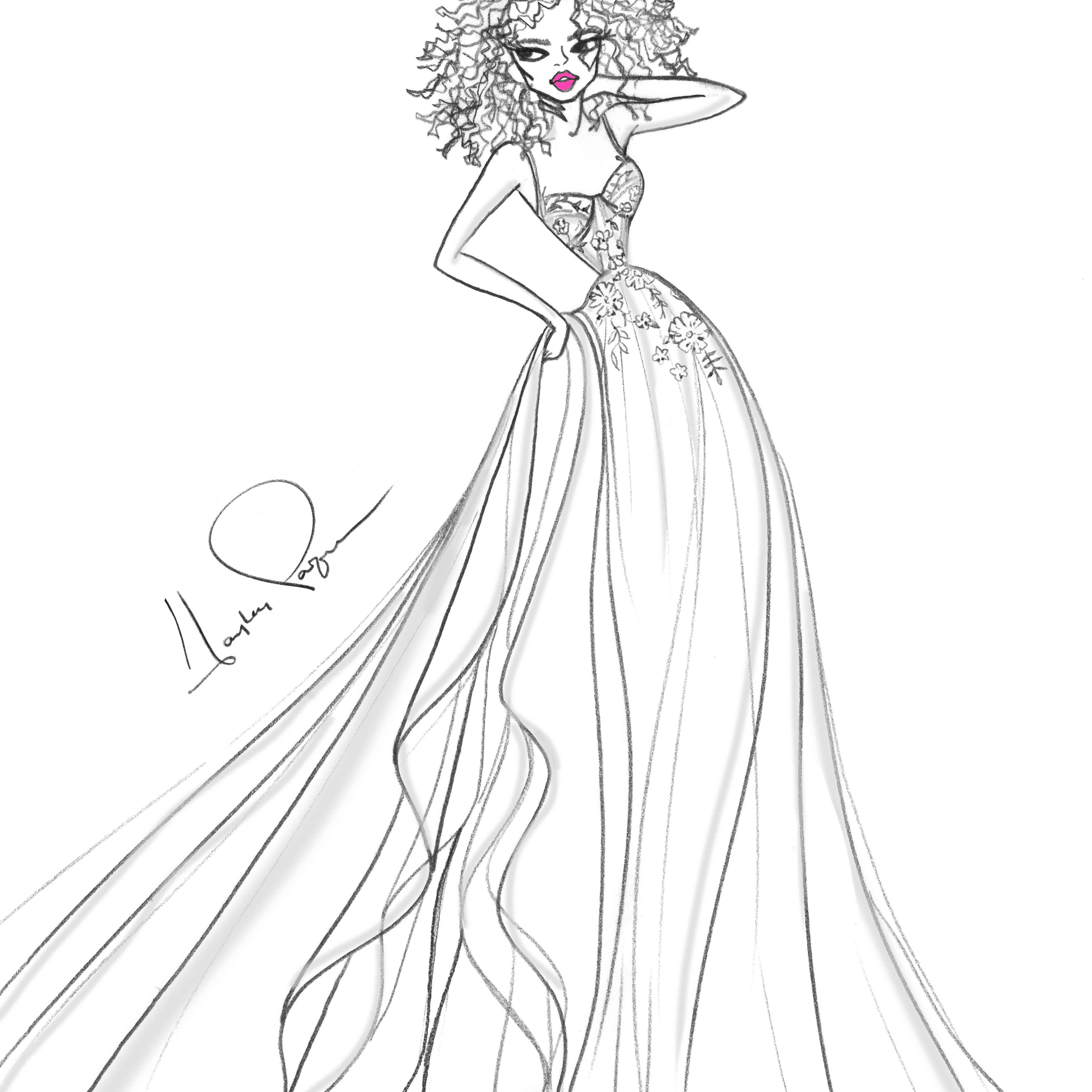 腮红由海莉·佩奇婚纱时装周2020秋季素描