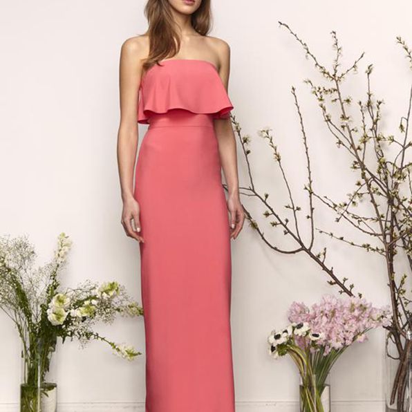 珊瑚露肩伴娘礼服