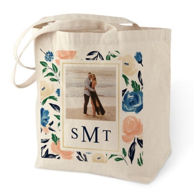 百叶窗水彩花卉框架棉手袋