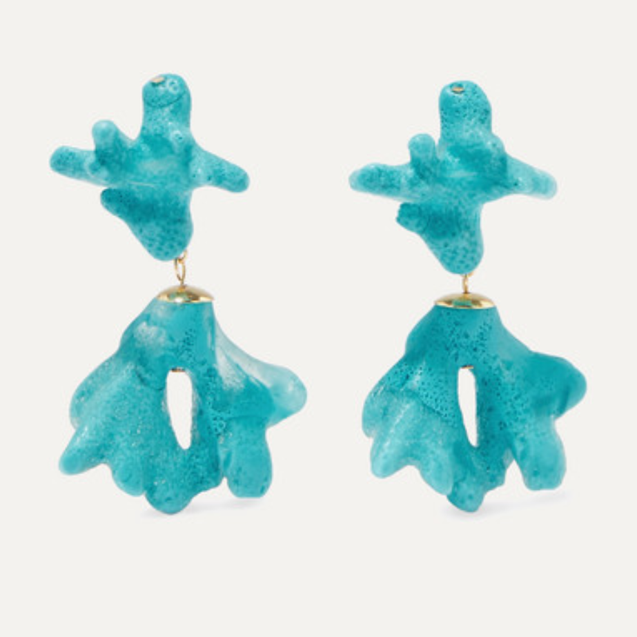 恐龙设计小珊瑚树脂和金音耳环