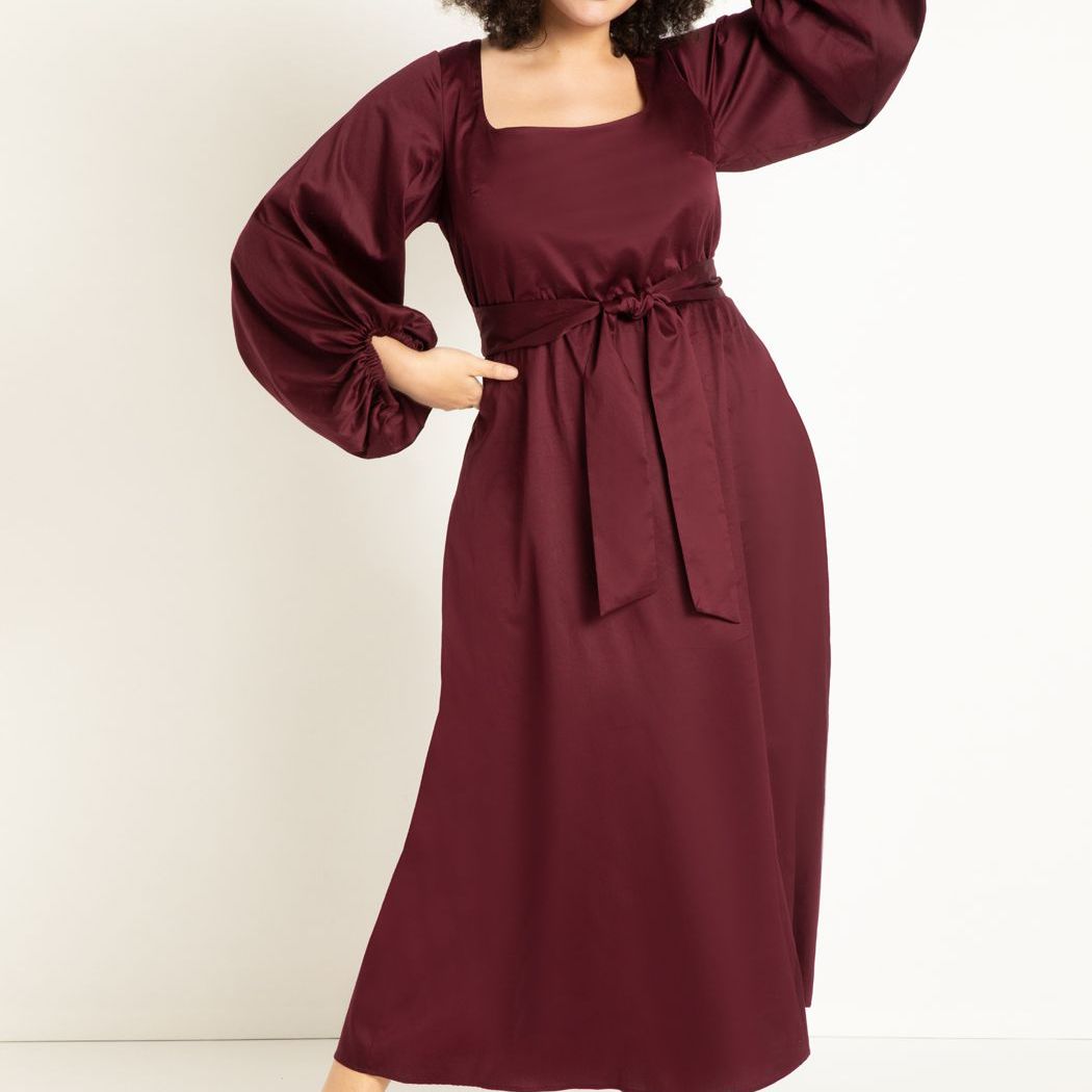 Eloquii Square Neck Maxi带全套袖子124.95美元