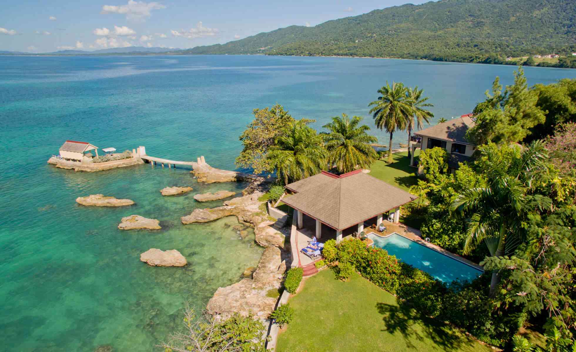 牙买加Bluefields湾别墅的私人岛屿别墅鸟瞰图