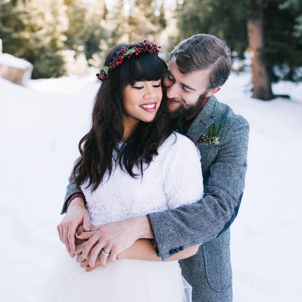 冬季婚礼新娘和新郎